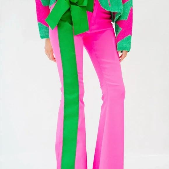 Judith March Pink Wide Leg Jeans with Green Side Stripe. Medium. NWOT - Picture 1 of 9